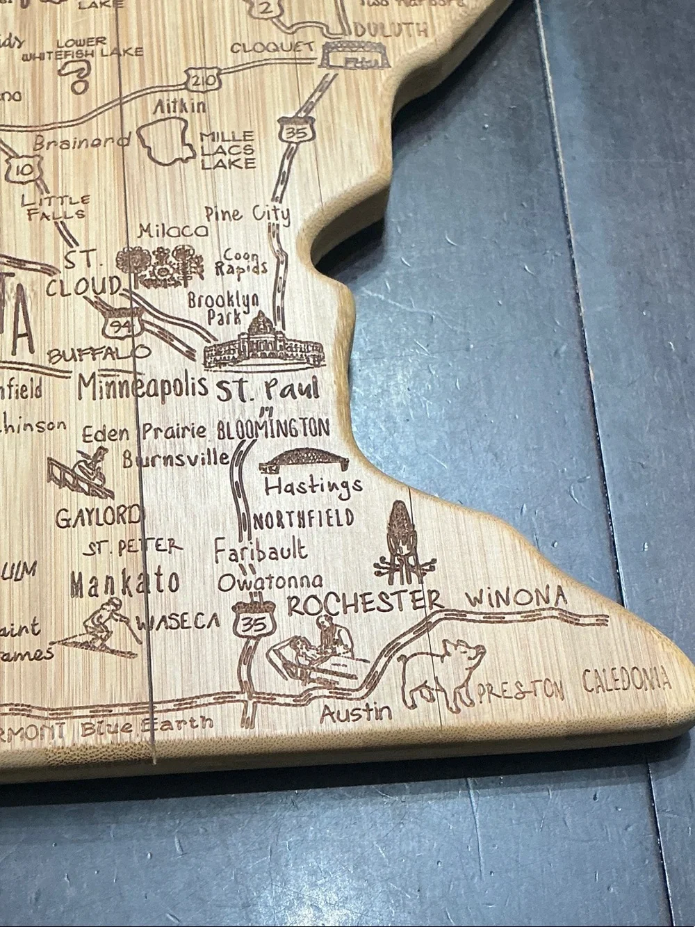 Minnesota State Bamboo Cutting Board Wall Art - Natural Wood - Brand new